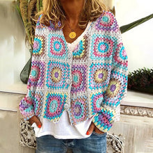 Load image into Gallery viewer, Knitted Crochet Floral V Neck Button Down Cardigan