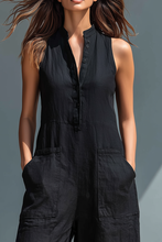 Load image into Gallery viewer, Women's Minimalist Linen Blend Button-up Stand-collar Sleeveless Loose Jumpsuit