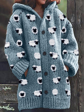 Load image into Gallery viewer, Lovely Fuzzy Sheep Pattern Cozy Hooded Cardigan