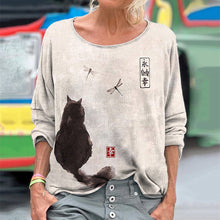 Load image into Gallery viewer, Women's Japanese Art Cat Print Long Sleeve T-shirt