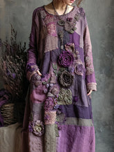 Load image into Gallery viewer, Women's Vintage Floral Patchwork Print V-neck Loose Midi Dress