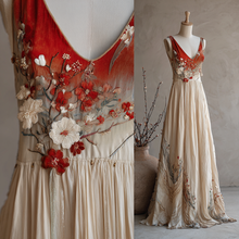 Load image into Gallery viewer, Women's Vintage Cherry Blossom Embroidery Gradient Sleeveless Dress