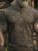 Load image into Gallery viewer, Viking-style Embossed Pattern Vintage Round-neck Short-sleeved T-shirt