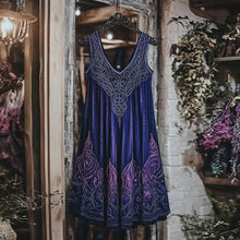 Load image into Gallery viewer, Vintage Celtic Pattern Gradient Linen Tank Dress