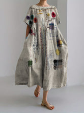 Load image into Gallery viewer, Colorful Embroidered Japanese Sashiko Art Linen Blend Maxi Dress