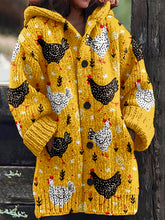 Load image into Gallery viewer, Cute Chicken Graphic Vintage Cozy Hooded Cardigan