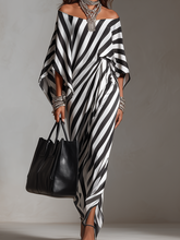 Load image into Gallery viewer, Statement Monochrome Stripe Asymmetric Maxi Dress