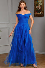 Load image into Gallery viewer, Wedding Guest Royal Blue Tulle Off The Shoulder Layered Maxi Dress