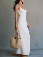 Load image into Gallery viewer, Elegant White Minimal Strappy Slit Maxi Dress