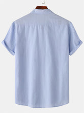 Load image into Gallery viewer, Men's Cotton And Linen Striped Texture Comfortable Pocket Daily Short-sleeved Shirt