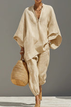Load image into Gallery viewer, Women's Neutral Linen Set With Asymmetric Hem &amp; Minimalist Design, Sophisticated Daily-Casual Style Set