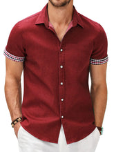 Load image into Gallery viewer, Men's Fashion Plaid Linen Patchwork Short Sleeve Shirt