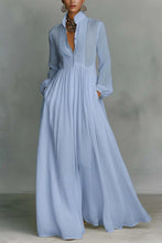Load image into Gallery viewer, Casual Cotton Linen Maxi Dress High Waist Stand Collar Daily