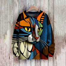 Load image into Gallery viewer, Abstract Art Cat Multicolor Print Casual Pullover Knitted Sweater