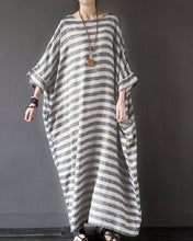 Load image into Gallery viewer, Women Casual Striped Linen Crew Neck Plus Size Dress