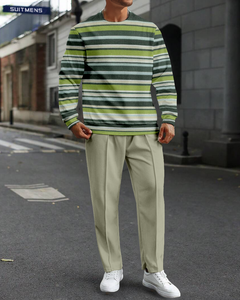 Men's Colorblock Round Neck Casual Sports Set 065