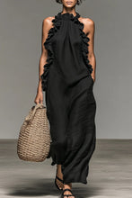 Load image into Gallery viewer, Women's Minimalist Linen-blend Sleeveless Maxi Dress With Ruffle Details