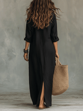 Load image into Gallery viewer, Black Button-Front Bohemian Shirt Maxi Dress