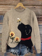Load image into Gallery viewer, Fun Flying Bee Kissing Dog Knit Art Cozy Crew Neck Sweater