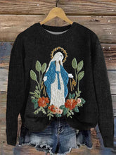 Load image into Gallery viewer, Women's Christian Our Lady Floral Knitted Casual Sweater