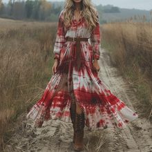 Load image into Gallery viewer, Women's Retro V-neck Linen Pastoral Halloween Style Long-sleeve Maxi Long Dress