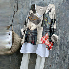 Load image into Gallery viewer, Cute Cat Japanese Art Patchwork Linen Blend Tunic