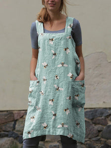 Farm Bee Floral Print Sling Pocket Apron Midi Dress