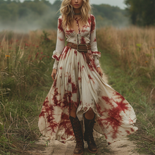 Load image into Gallery viewer, Women's Retro V-neck Linen Pastoral Halloween Style Long-sleeve Maxi Long Dress