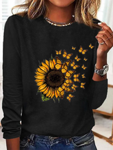 Load image into Gallery viewer, Women&#39;s Butterfly Sunflower Print Casual Long Sleeve Shirt