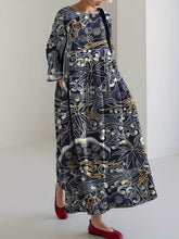 Load image into Gallery viewer, Vintage Japanese Plum Blossom &amp; Bamboo Art  Casual Midi Dress