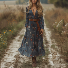 Load image into Gallery viewer, Women's Retro V-neck Floral Long-sleeve Bohemian Pastoral Style Maxi Long Dress