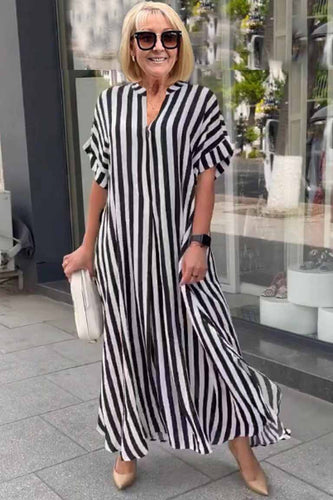 Split Striped Cardigan Short Sleeve Boho Dress