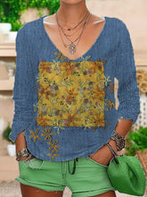 Load image into Gallery viewer, Vintage Floral Line Embroidery V-neck T-shirt