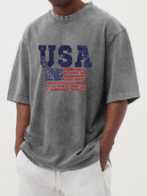 Load image into Gallery viewer, Men's vintage washed USA flag printed short sleeve T-shirt