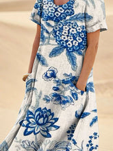 Load image into Gallery viewer, Women's Retro Floral Art Print Casual Linen Pocket Dress
