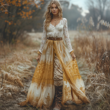 Load image into Gallery viewer, Women's Retro V-neck Country Pastoral Linen Style Long-sleeve Casual Maxi Long Dress
