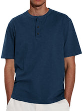 Load image into Gallery viewer, Men's Solid Color Short Sleeve Crew Neck Henley Shirt