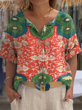 Load image into Gallery viewer, Women's Vintage Lovely Floral Art Print Front And Back Wear Short Sleeve Cotton Shirt