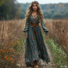 Load image into Gallery viewer, Women's Vintage Country Pastoral Linen Style Long-sleeve Maxi Long Dress