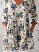 Load image into Gallery viewer, Women's Elegant Floral Pattern Round Neck Cotton and Linen Top