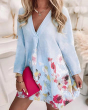 Load image into Gallery viewer, V-neck Loose Printed Linen Long-sleeved Dress
