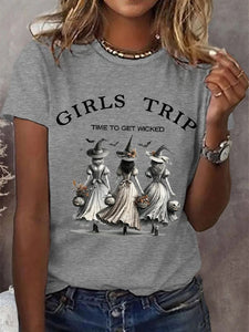 Women's Funny Halloween Witches Girls Trip Time To Get Wicked Casual Tee