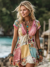 Load image into Gallery viewer, Women's Vintage Floral Patch Art  Linen Comfy Midi Dress