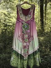 Load image into Gallery viewer, Vintage Boho Lavender Art Linen Patchwork Art Linen Tank Dress