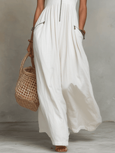 Load image into Gallery viewer, White Zip-Front Bohemian Maxi Dress