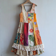 Load image into Gallery viewer, Floral Pattern Lace Patchwork Linen Blend Dress c059