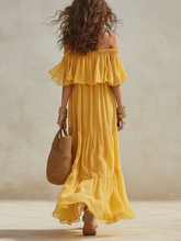 Load image into Gallery viewer, Vibrant Sunflower Yellow Off-the-Shoulder Tiered Chiffon Maxi Dress