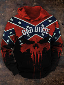 Men's Old Dixie Rebel Flag Skulls Contrast Hoodie