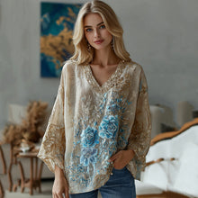Load image into Gallery viewer, Vintage Marble Texture Collection Bohemia Gradient Gilded Pattern Linen V Neck T-shirt