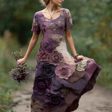 Load image into Gallery viewer, Classy Purple  Floral Embroidered And Patchwork Art Linen Maxi Dress